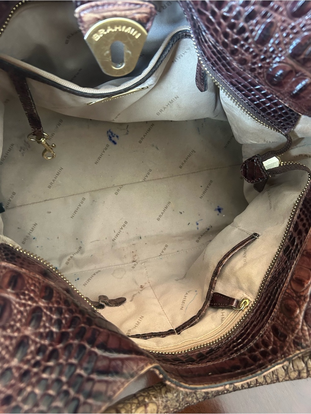 Brahmin Croc-Embossed Leather Satchel in Deep Brown Truffle Melbourne - Picture 5 of 9